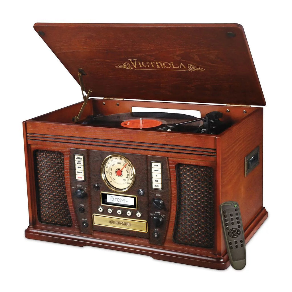 Mahogany Bluetooth Turntable with Built-in Stereo Speakers A8692