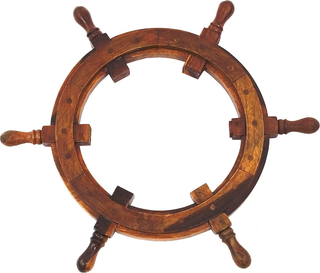 Nautical Sheesham Wood Ship Wheel with Brass Center, Pack of 2 T327