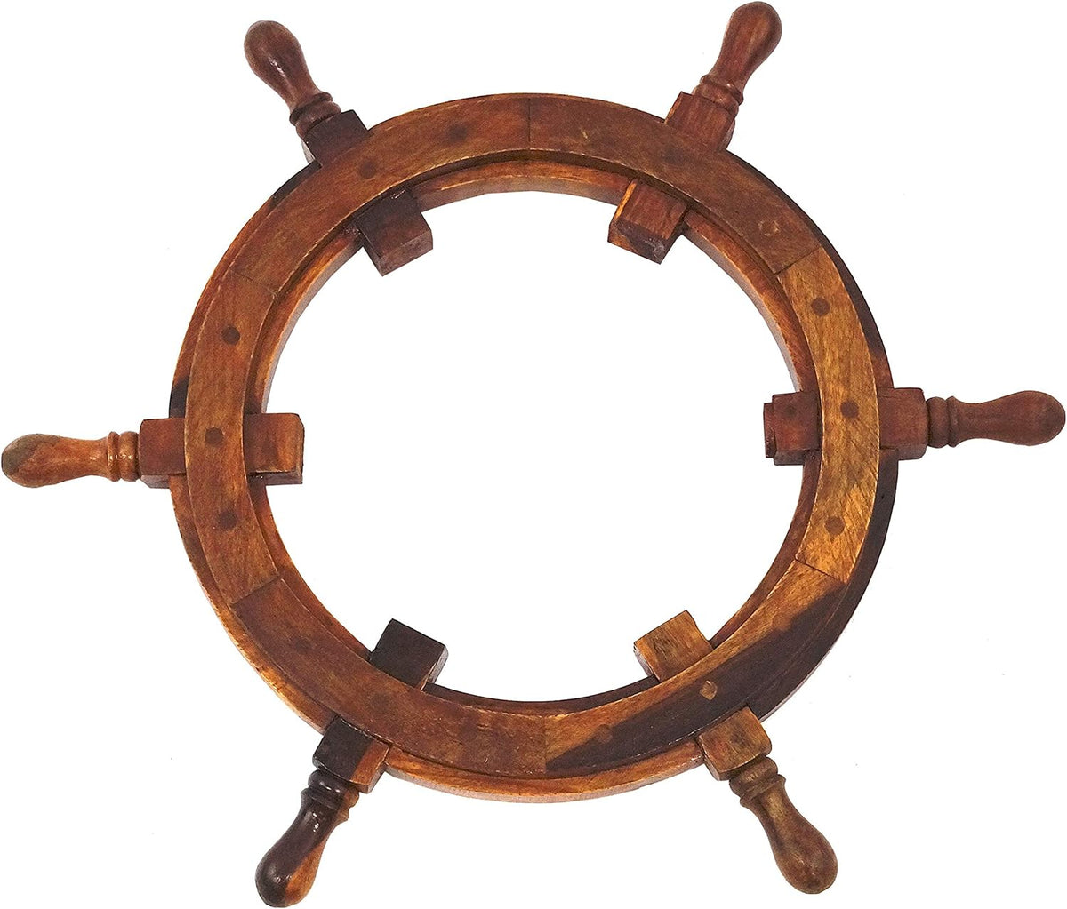 Nautical Sheesham Wood Ship Wheel with Brass Center, Pack of 2 T327