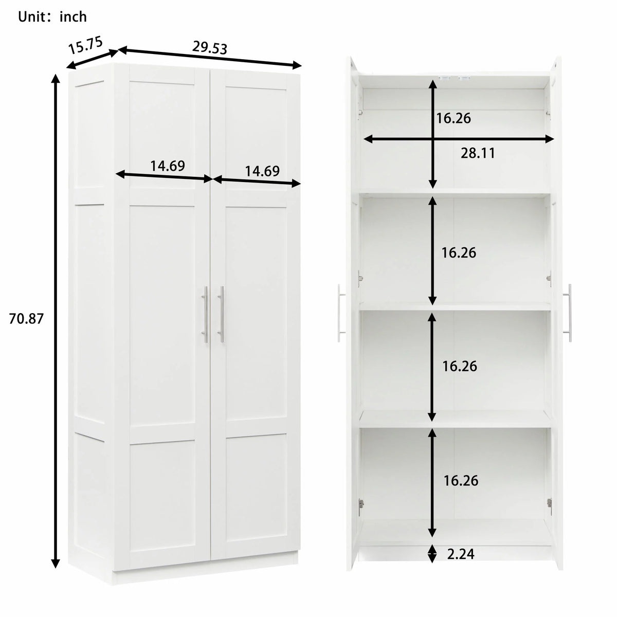 White 31 inches Wood Storage Cabinet with Doors P248