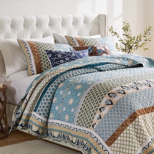 3-Piece Full/Queen Blue Quilted Bedding Set M235086