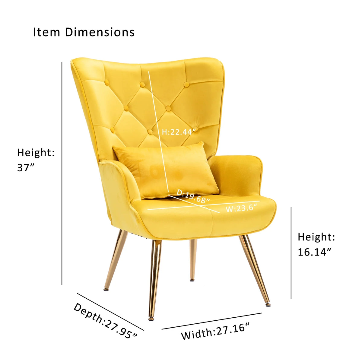 Yellow Velvet Wing Back Accent Chair with Pillow Z82364