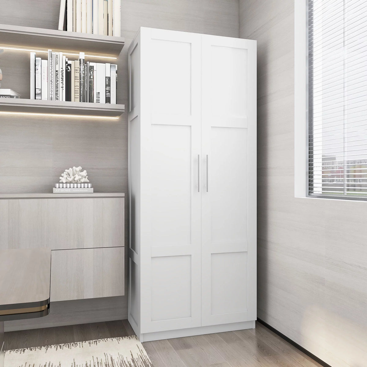 White 31 inches Wood Storage Cabinet with Doors P248