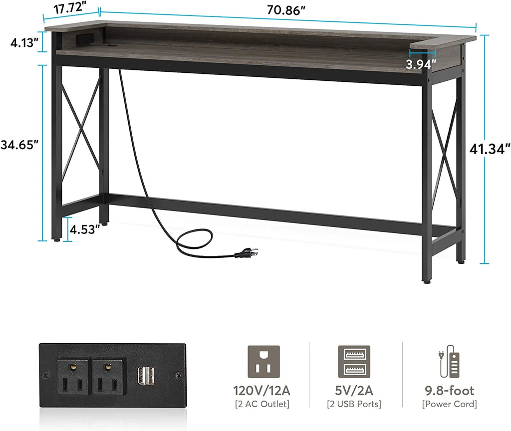 Grey 70.9 inch Console Table with Outlets and USB Ports Z63283