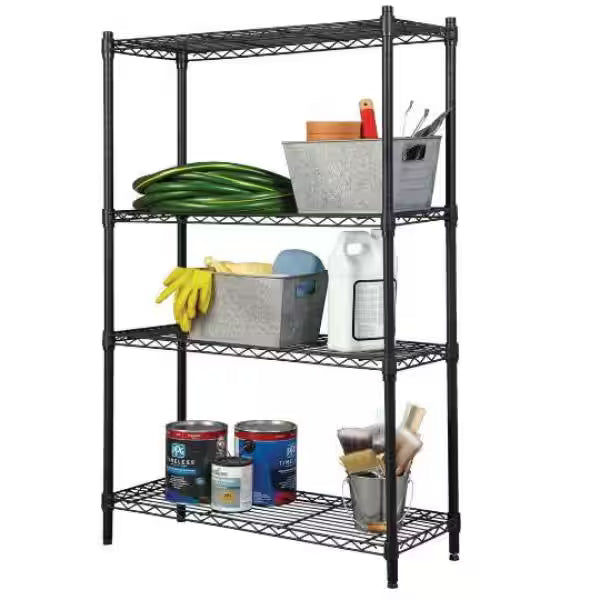 4-Tier Black Steel Wire Shelving Unit C3227