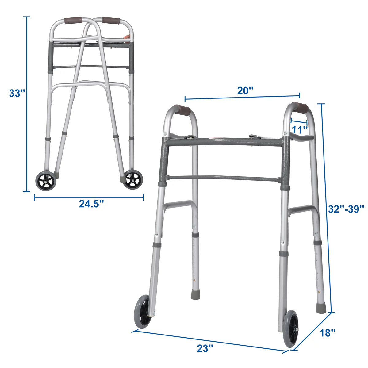 Foldable Adjustable Lightweight Mobility Walker with 5" Wheels W68378