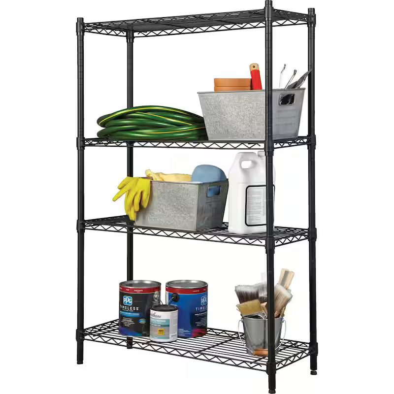 4-Tier Black Steel Wire Shelving Unit C3227