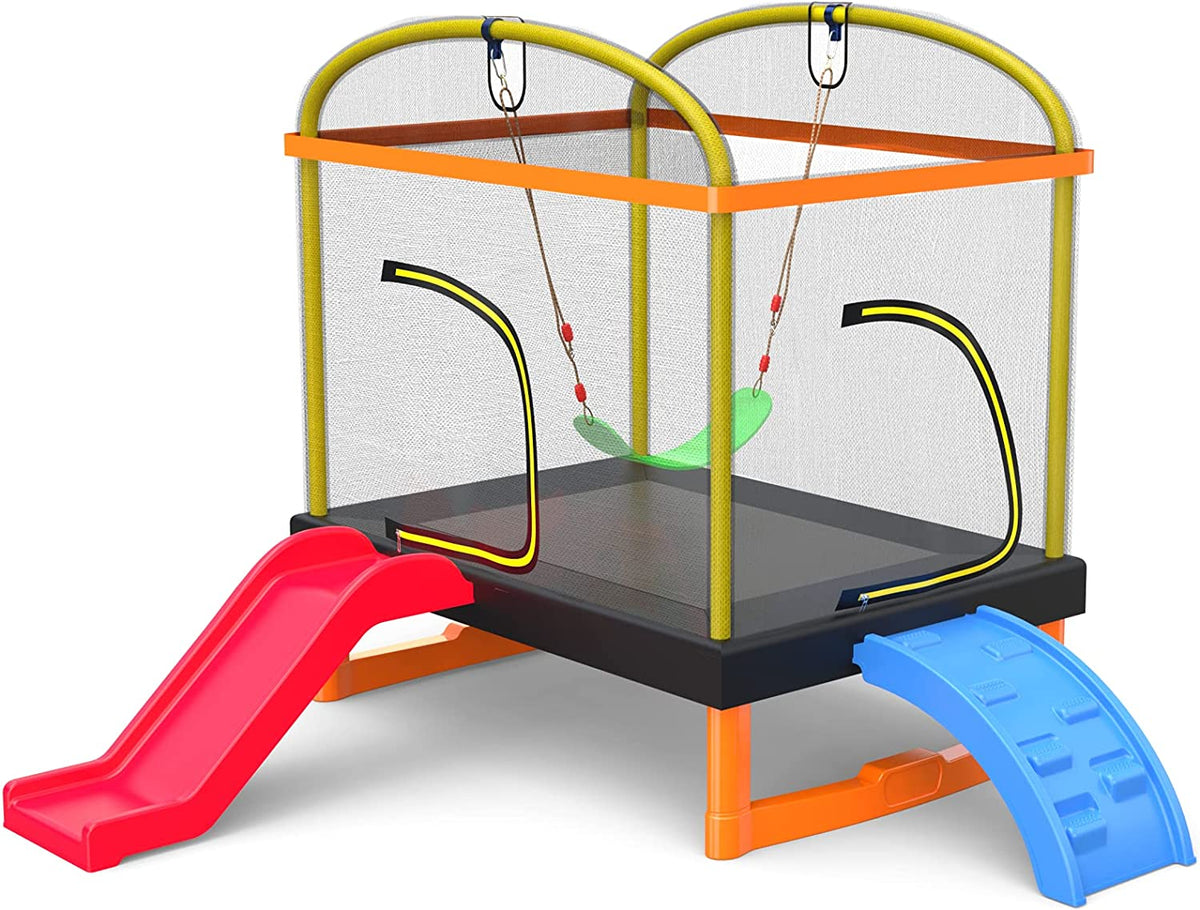 6.5ft 4-in-1 Mini Rectangular Trampoline with Safety Net Enclosure, Padding, Zipper Z992560