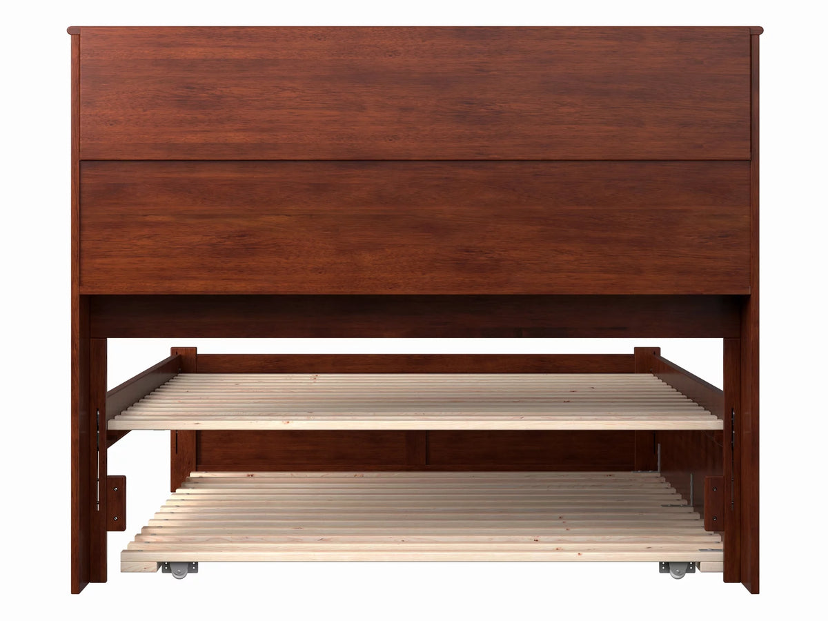 Full Solid Wood Platform Bed with Footboard & Trundle in Walnut D377248