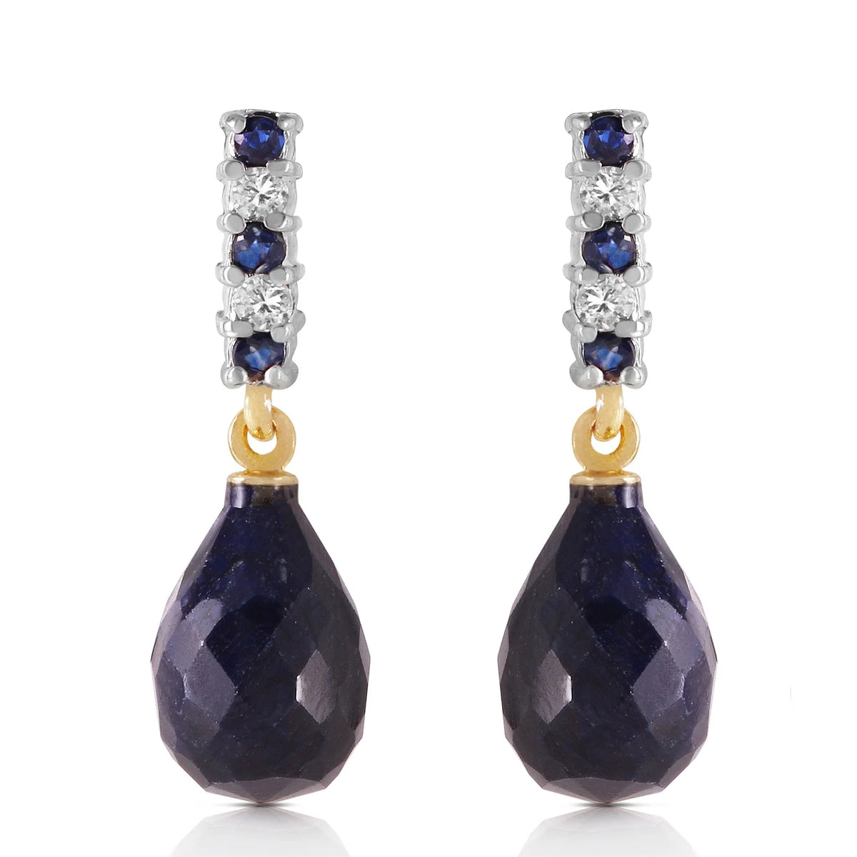 14k Yellow Gold Dangling Earrings with Diamonds and Sapphires P886745
