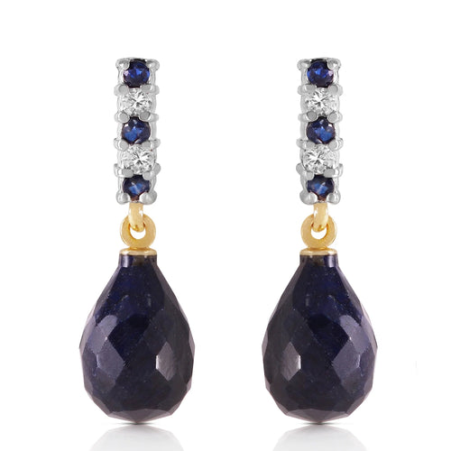 14k Yellow Gold Dangling Earrings with Diamonds and Sapphires P886745
