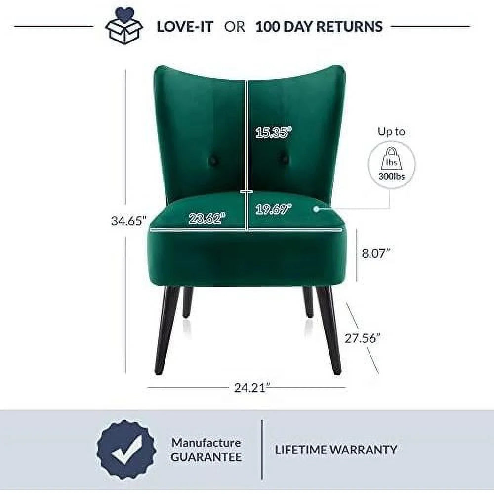 Green Velvet Upholstered Accent Chair with Wood Legs W2300