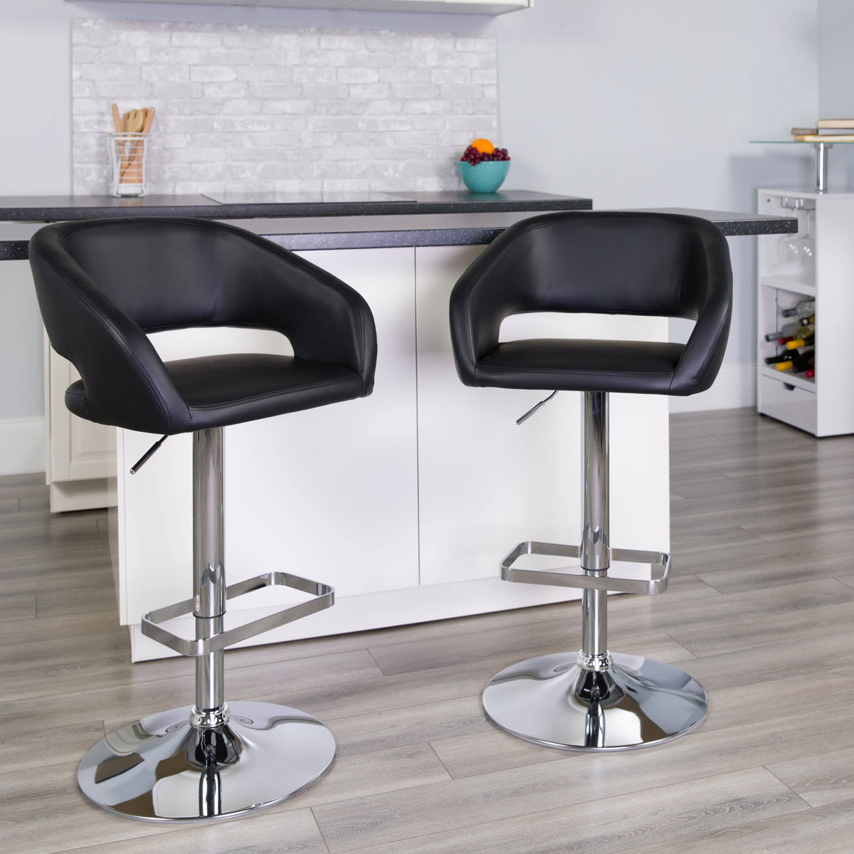 Black Vinyl Adjustable Height Bar Stool V7854