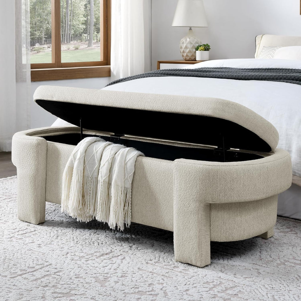 51.5" Oval Linen Fabric Upholstered Storage Bench C27857
