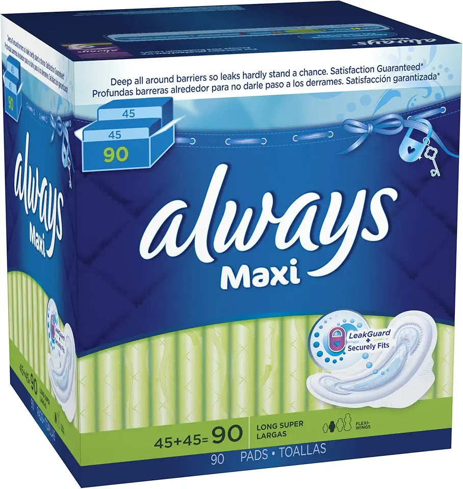 Always Maxi Long Super Pads With Wings, 90 Count Y261109