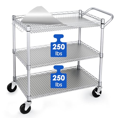 3 Tier Wire Rolling Utility Cart with Wheels and Handle Bar D93878