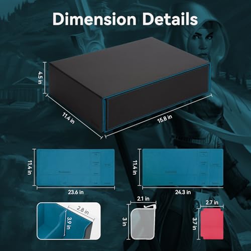 Trading Card Storage Box with Dividers, Leather Magnetic Closure, Black/Red L45357