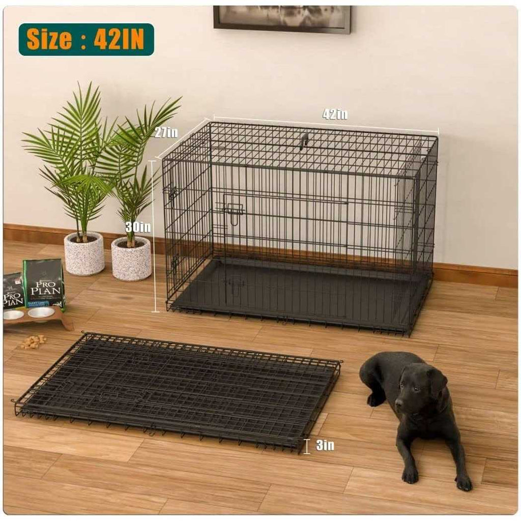 42 Inch Double-Door Folding Dog Crate with Divider Panel T863563