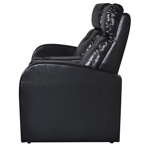 2-Seater Black Faux Leather Recliner Sofa with Cup Holder G53011