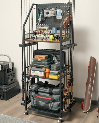 Fishing Rod Holders with Pegboard and Wheels X4335