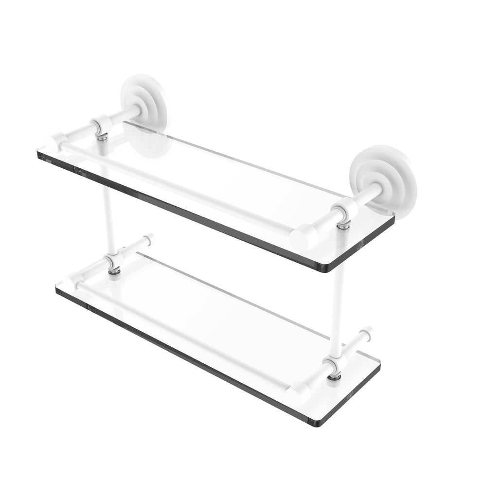 Matte White Double Glass Shelf with Gallery Rail R2148