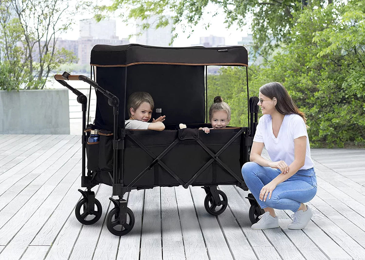 Black 2 Kids Stroller Wagon with Canopy G79072