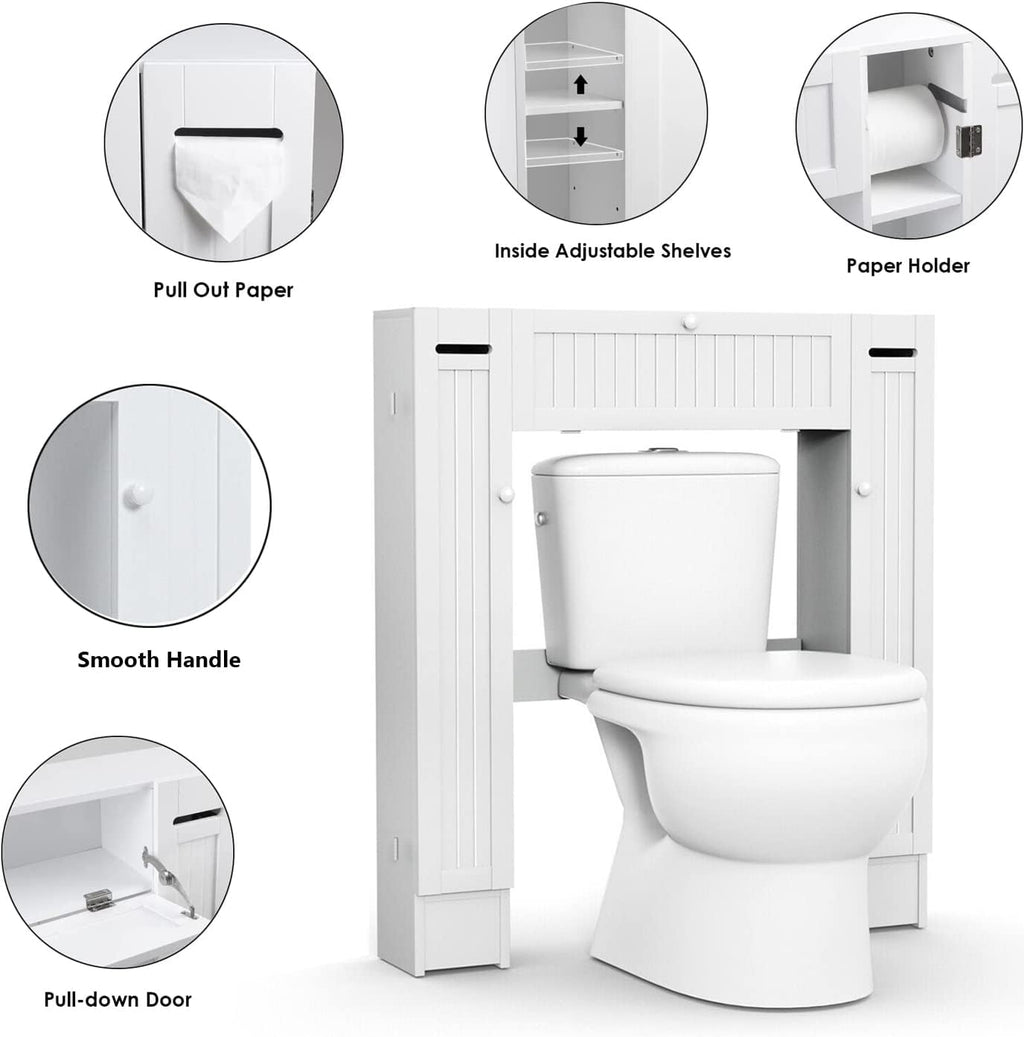 White Freestanding Over The Toilet Cabinet with 2 Side Doors K61105