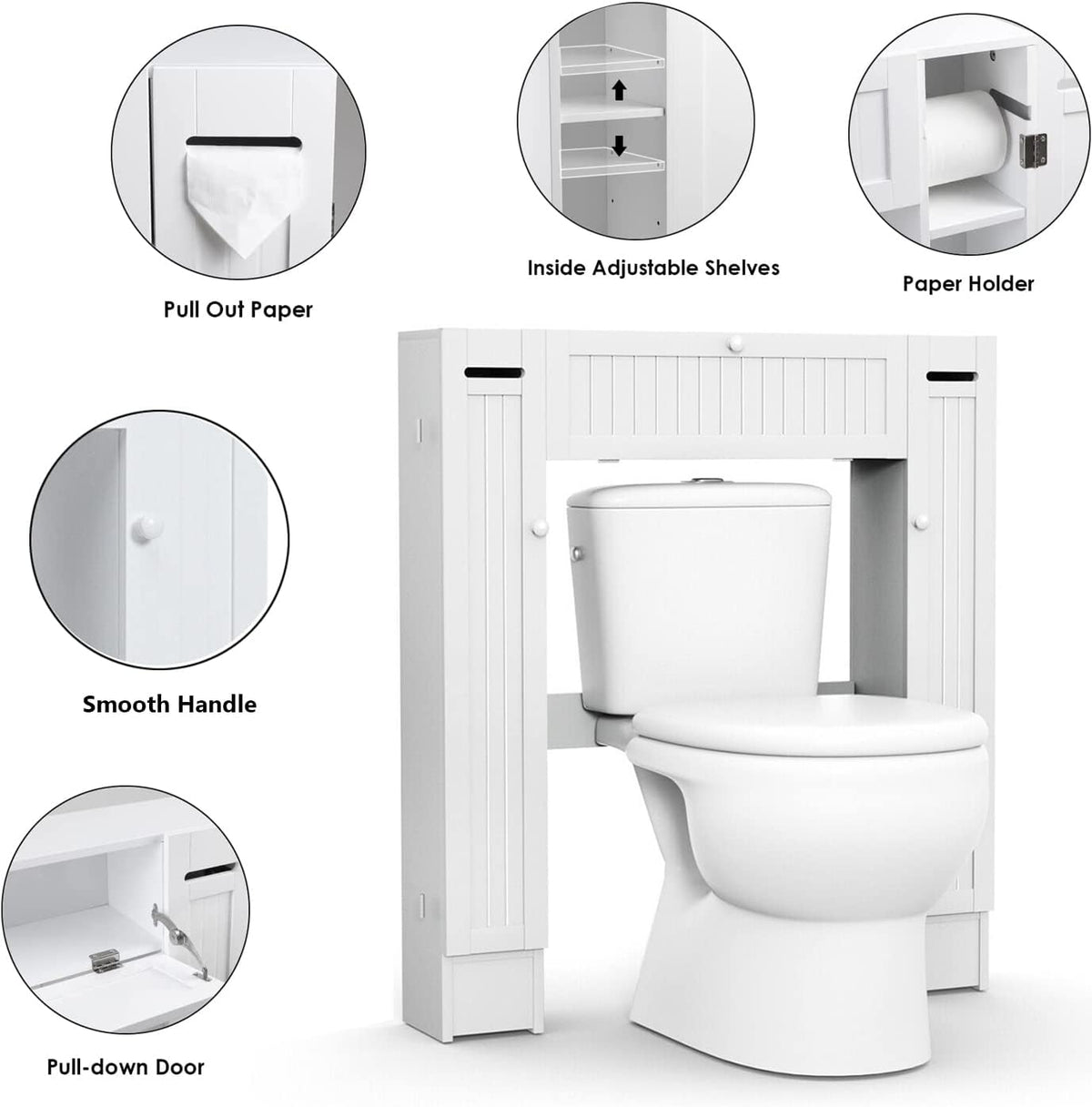 White Freestanding Over The Toilet Cabinet with 2 Side Doors K61105