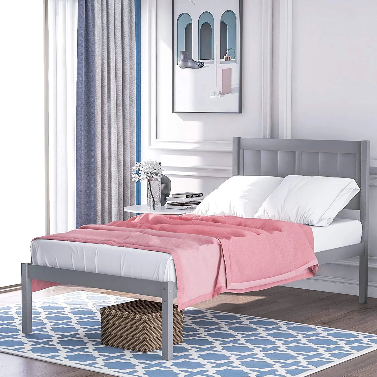 Gray Twin Platform Bed Frame with Headboard G318
