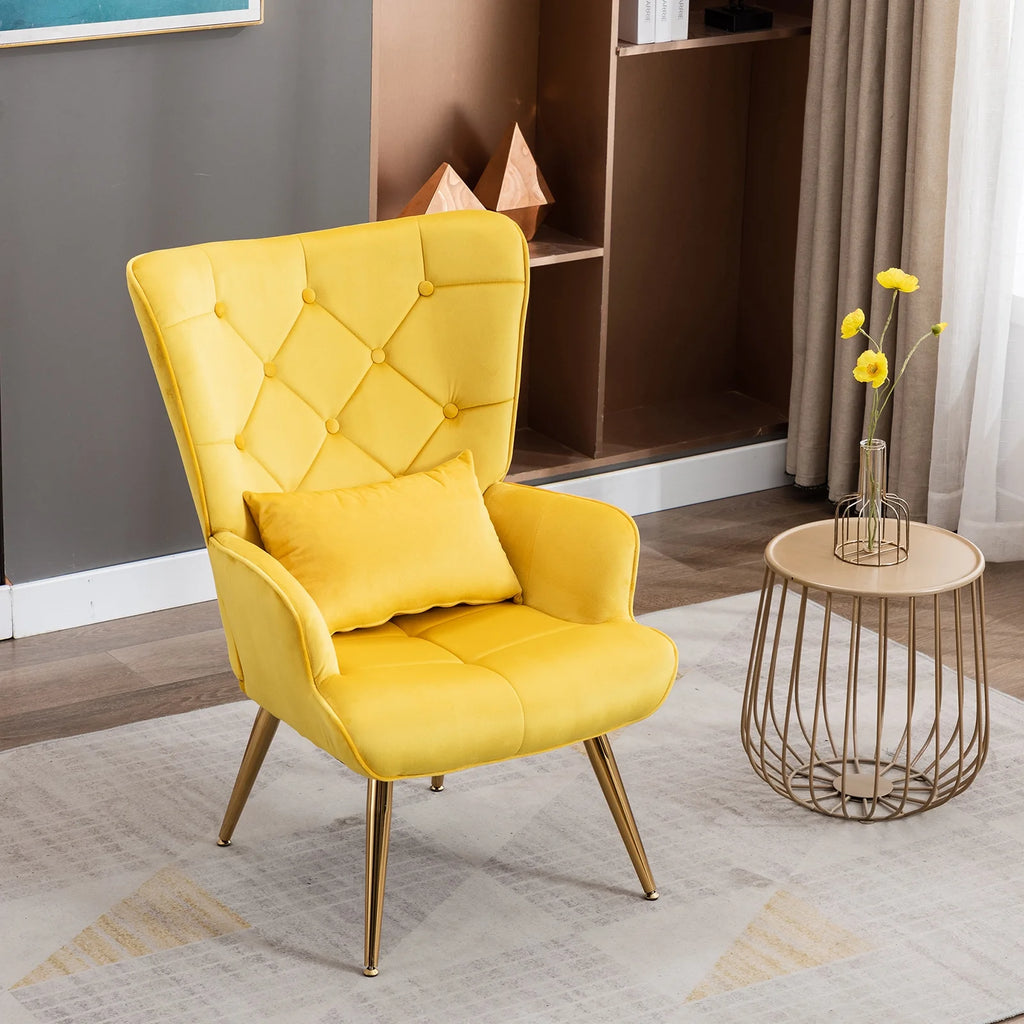Yellow Velvet Wing Back Accent Chair with Pillow Z82364