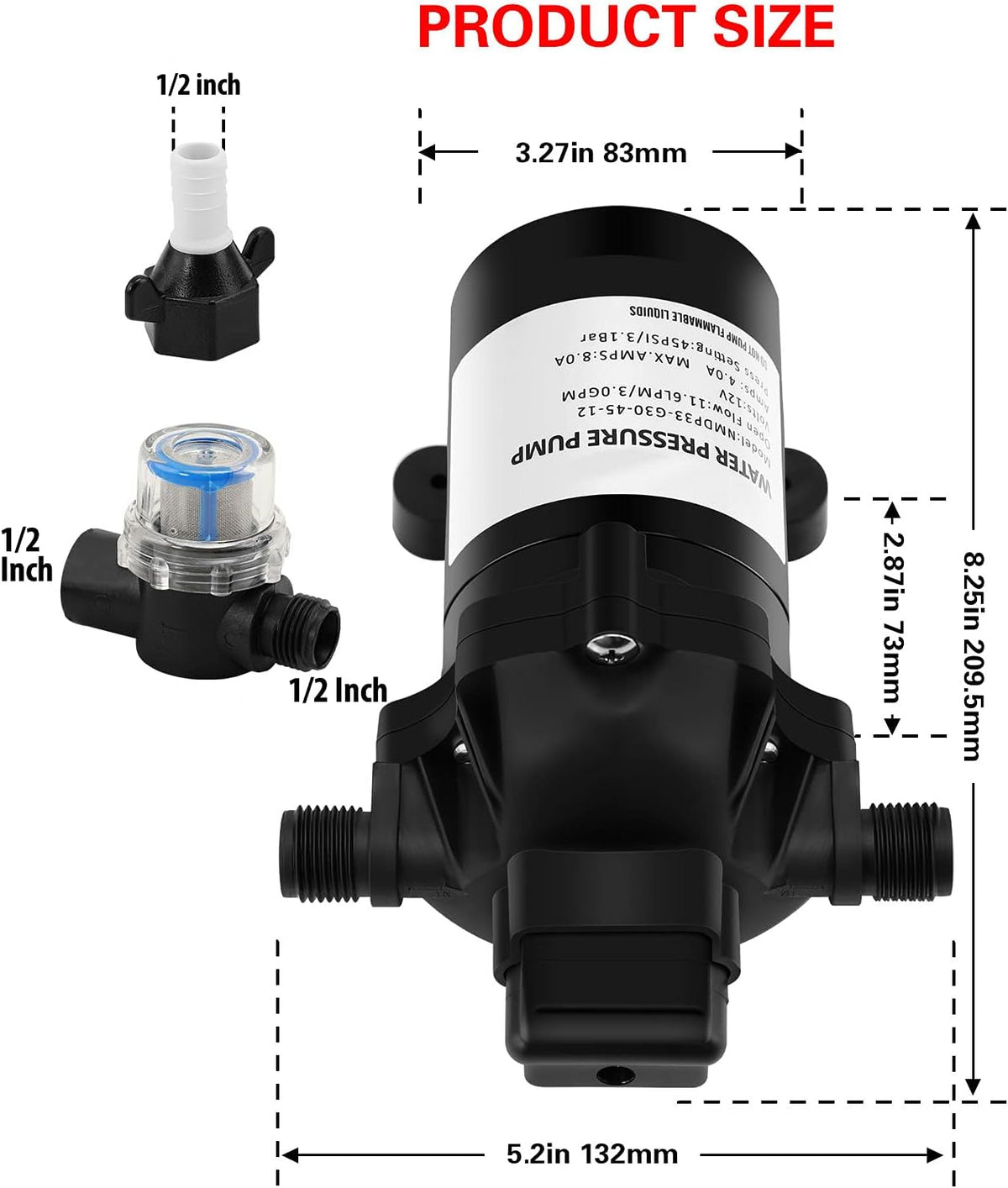 12v 3.0 GPM 45 PSI Water Diaphragm Pump with Water Filter R46085