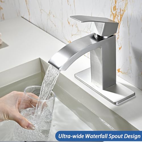 Black Tall Waterfall Single Handle 1 Hole Bathroom Faucet with Pop Up Drain and Hoses D53436
