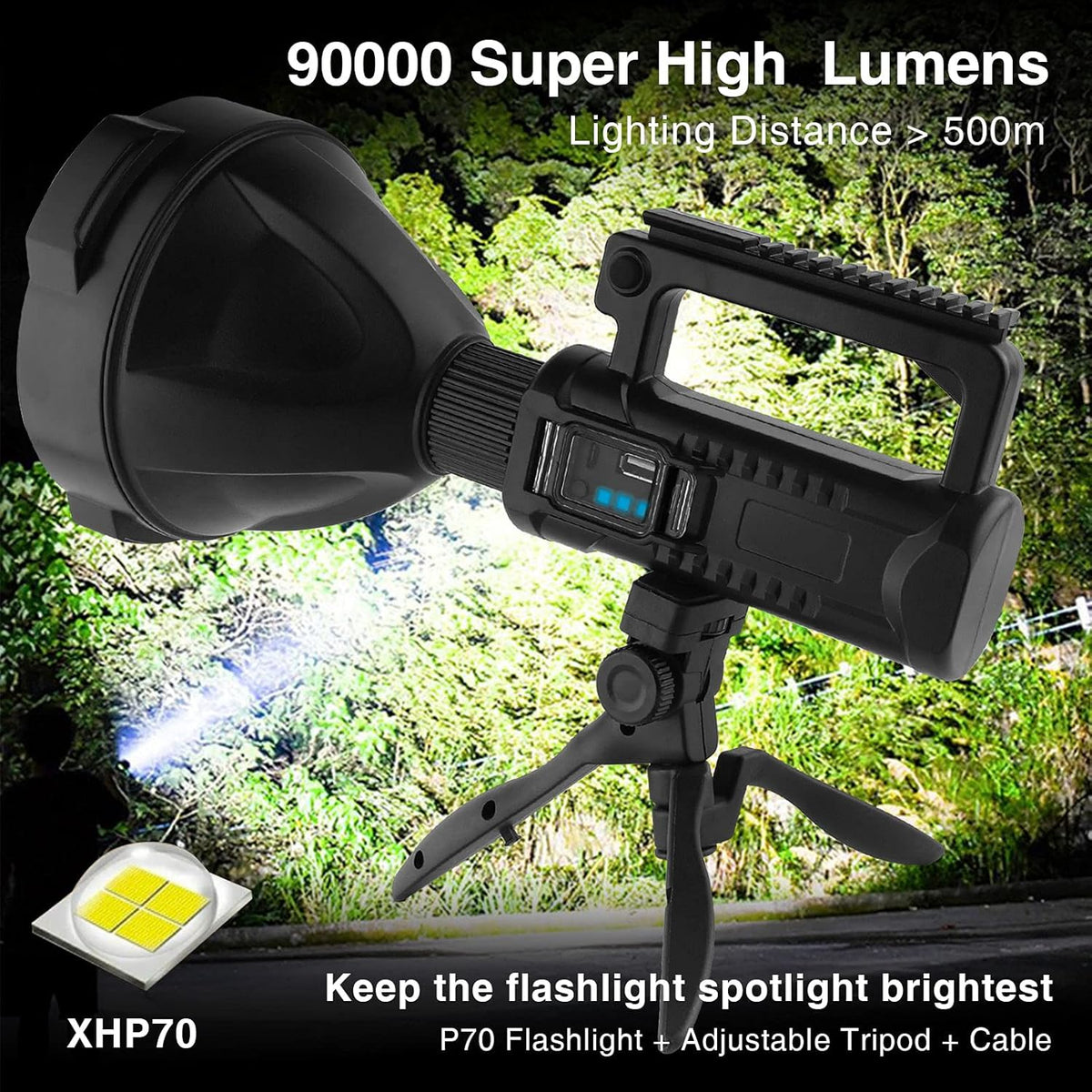 LED Rechargeable Spotlight 90000 Lumen 4 Modes Waterproof Handheld Flashlight M470978