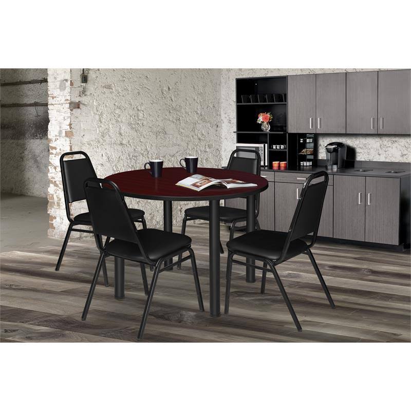 48x22 Round Breakroom Table with 4 Stack Chairs C738