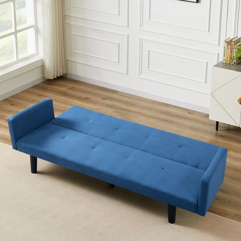 Blue Faux Suede Futon Sofa Bed K93258