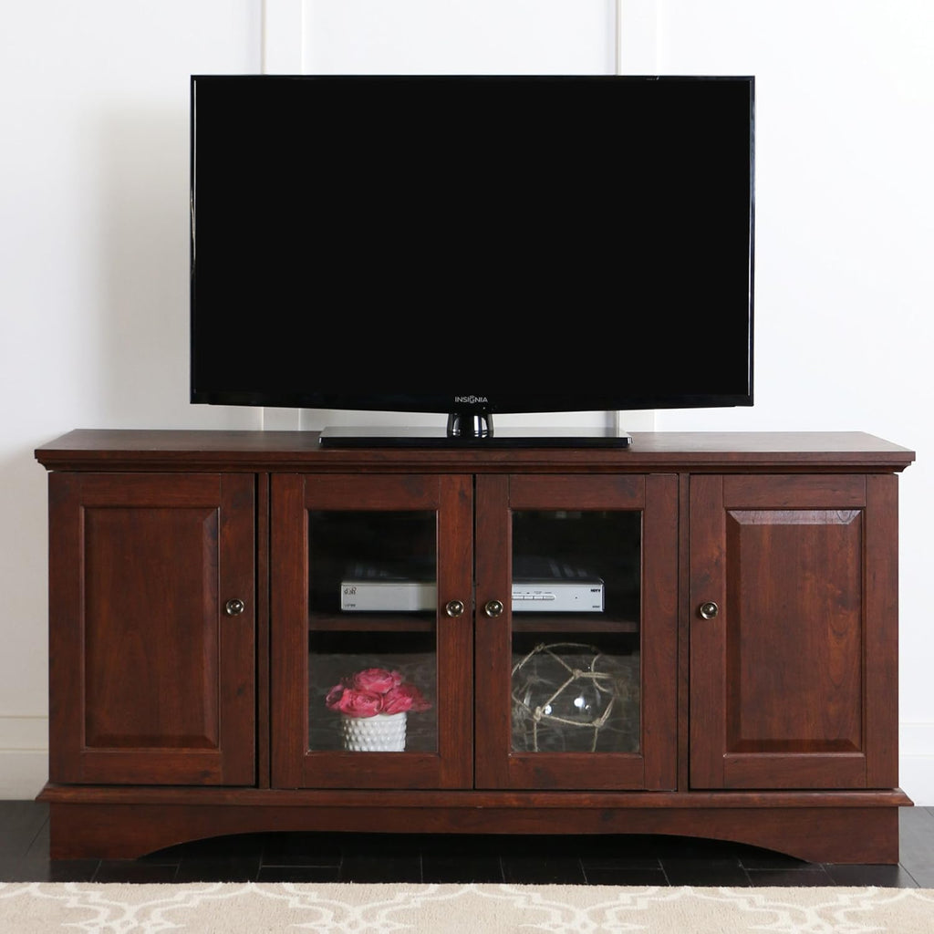 Black 42 Inch Wood TV Stand with Cabinet Doors and Open Shelves N90367
