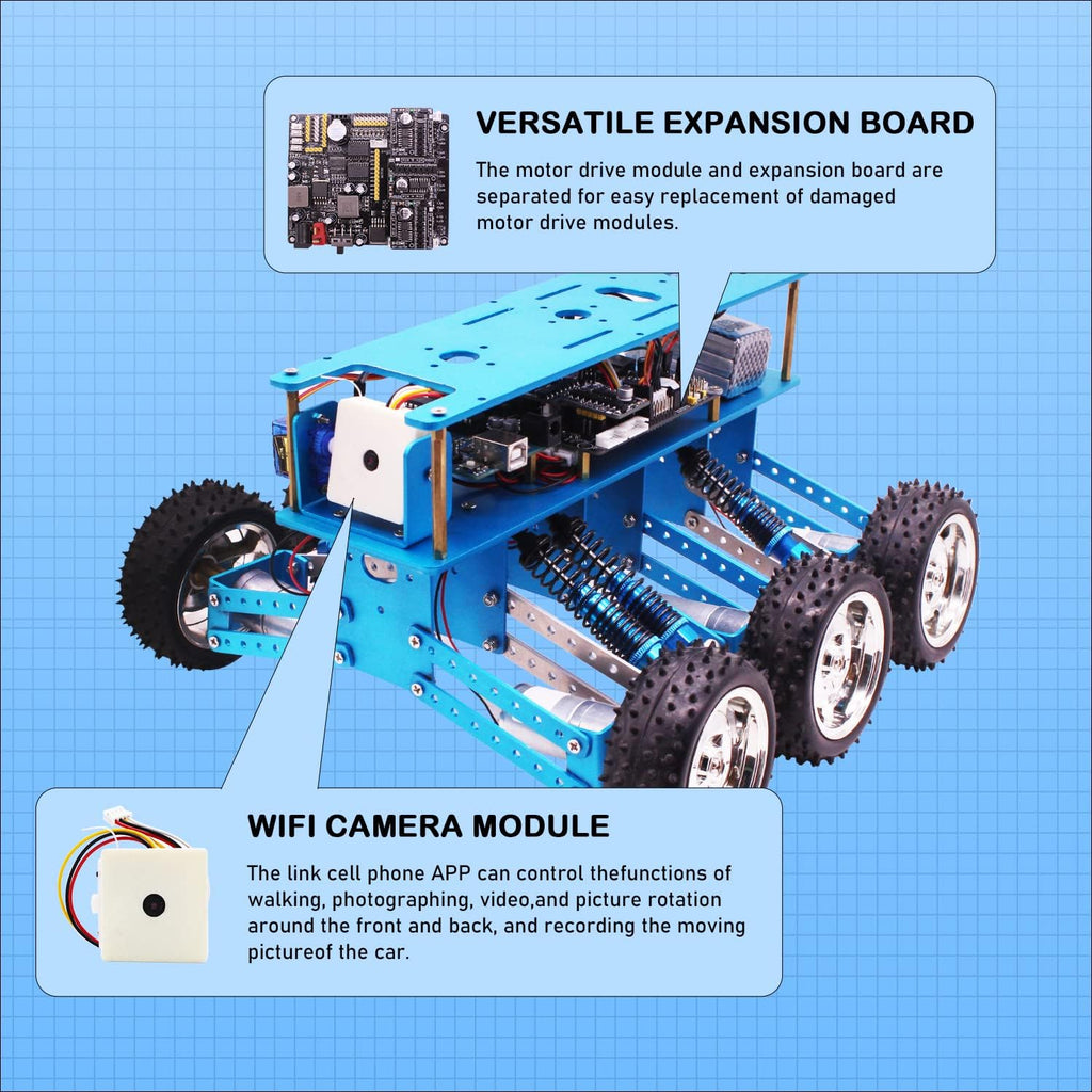 6WD Robot Kit with Camera DIY Programmable RC Car P259