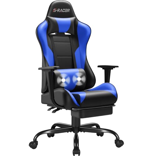 Black Gaming Chair with Footrest and Massage Lumbar Support B1801