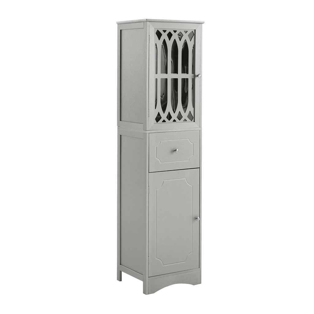 Tall Bathroom Storage Cabinet with Doors Drawers Wood Floor Freestanding Organizer I47954