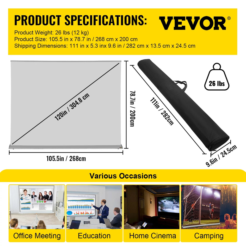 120" 16:9 Manual Pull Up Projector Screen D6066