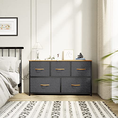 5 Drawer Fabric Storage Dresser with Wooden Top B50342