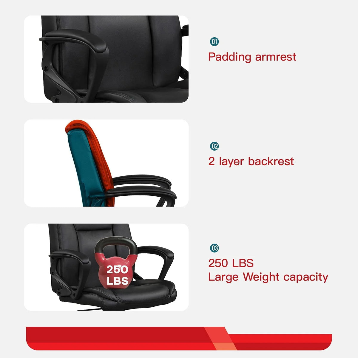 Black Ergonomic PU Leather Office Chair with Lumbar Support Q250683