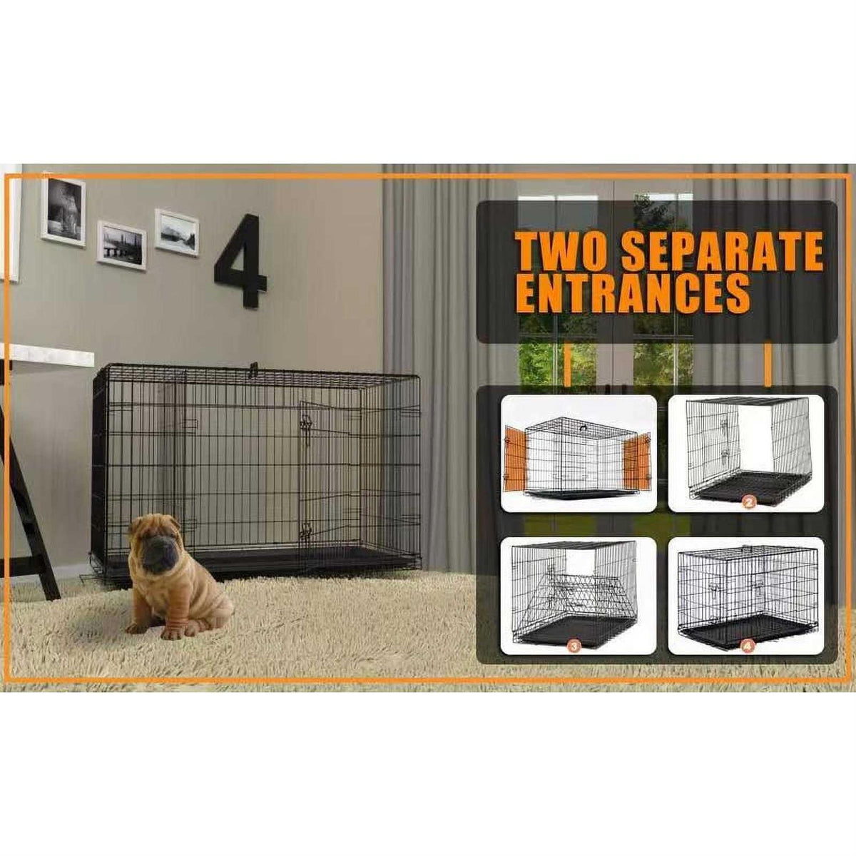 42 Inch Double-Door Folding Dog Crate with Divider Panel T863563
