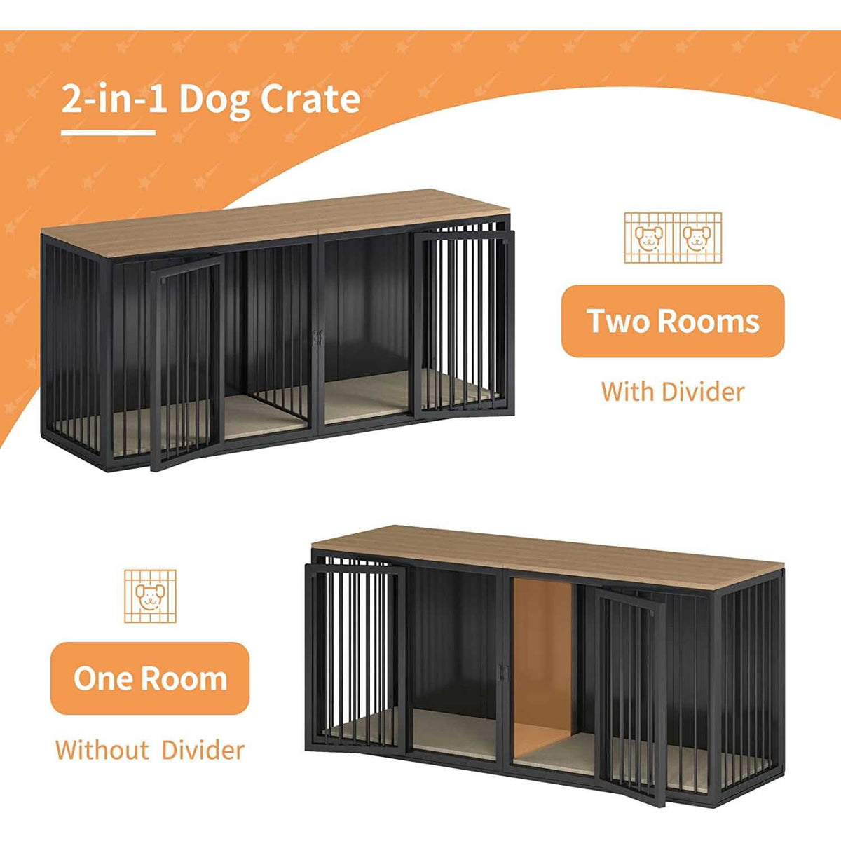 Wooden Dog Crate Furniture with Double Doors U567