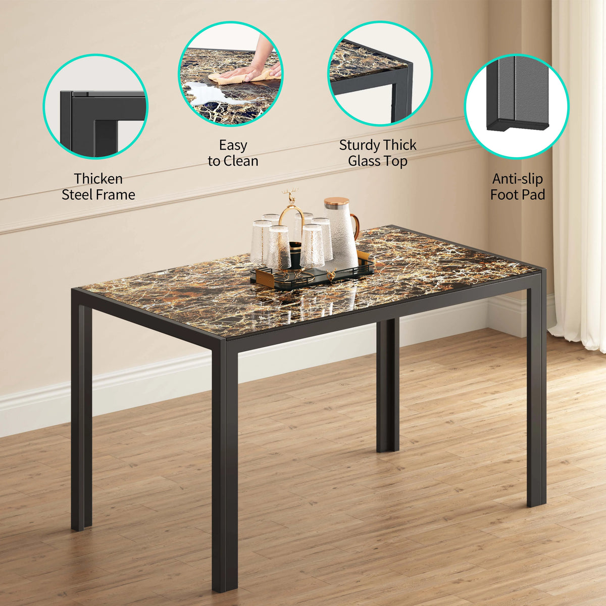 5-Piece Rectangular Kitchen Dining Table Set for 4 Black J72328