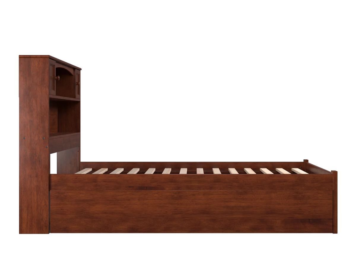 Full Solid Wood Platform Bed with Footboard & Trundle in Walnut D377248