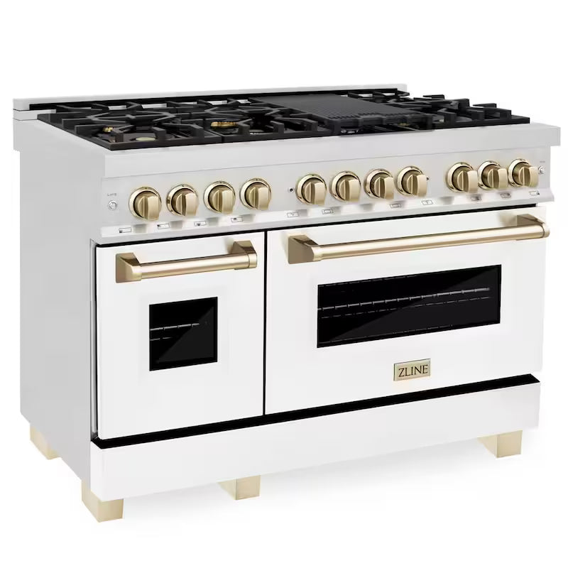 48 in. 7 Burner Dual Fuel Range in Stainless, White Matte and Polished Gold I822656