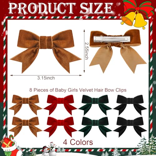 8 Pcs Velvet Hair Bows with Alligator Clips M40386