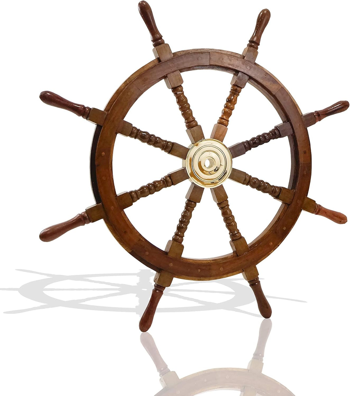 Nautical Sheesham Wood Ship Wheel with Brass Center, Pack of 2 T327