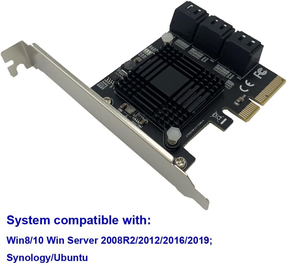 6 Ports PCIe x4 to SATA 3.0 6Gbps Expansion Controller Adapter Card with 6 SATA Cables and Low Profile Bracket, Pack of 2 J5903